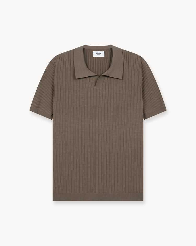 Wide Rib Knit Polo Shirt (Mocha)