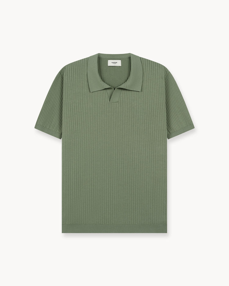 Wide Rib Knit Polo Shirt (Green)