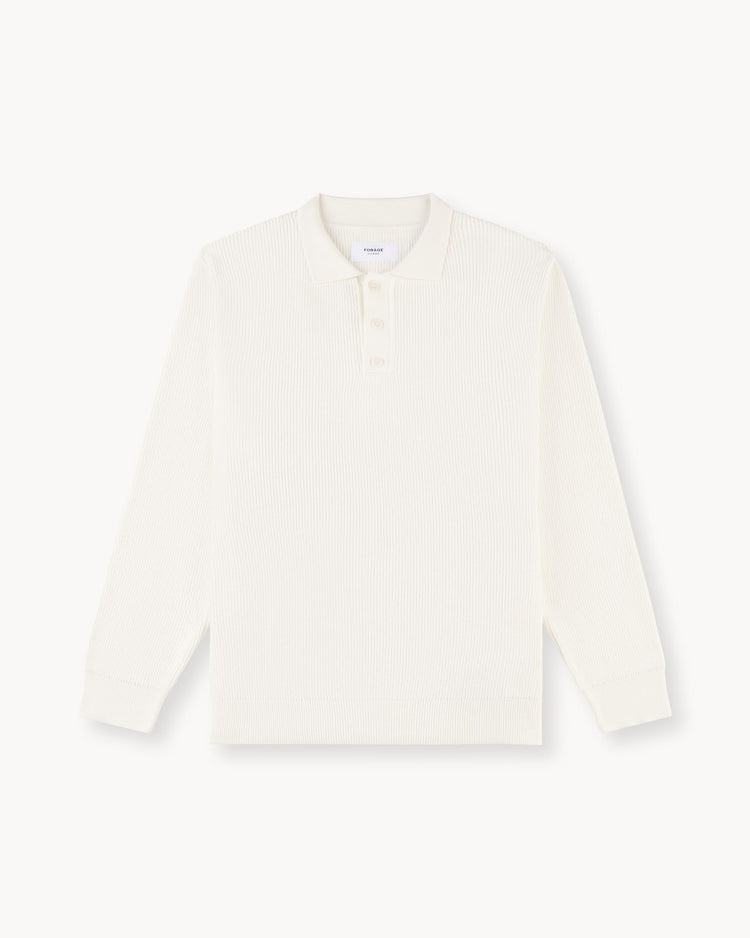 Ribbed Knit Polo (Off-white)