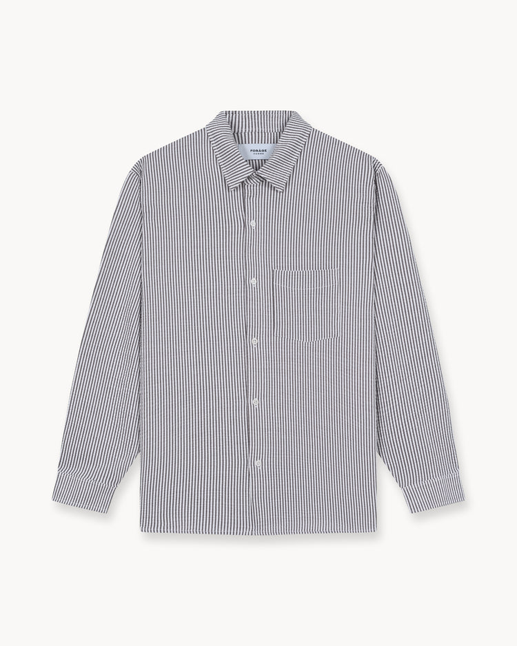Striped Long-Sleeve Shirt (Brown/White)