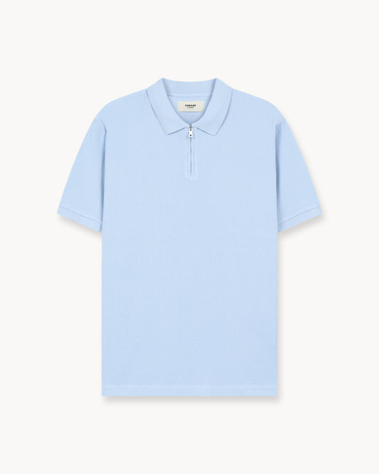Waffle Zip-Poloshirt (Light Blue)