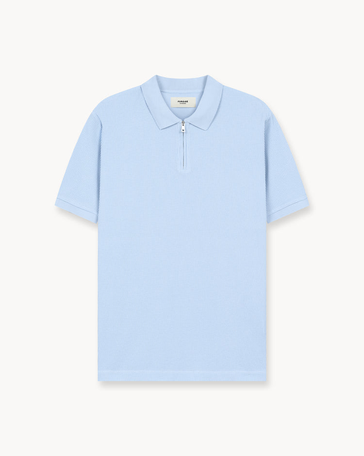 Waffle Zip-Poloshirt (Light Blue)