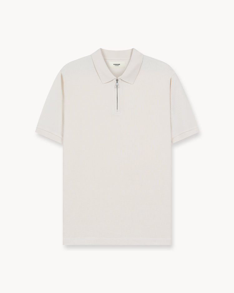 Waffle Zip-Poloshirt (Off-White)
