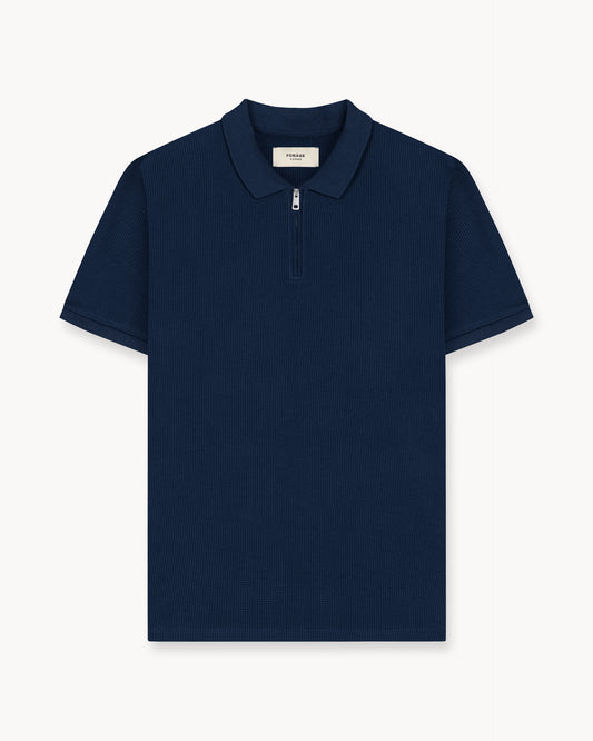 Waffle Zip Polo (Navy)
