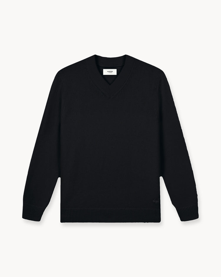 Wool Knit V-Neck (Black)
