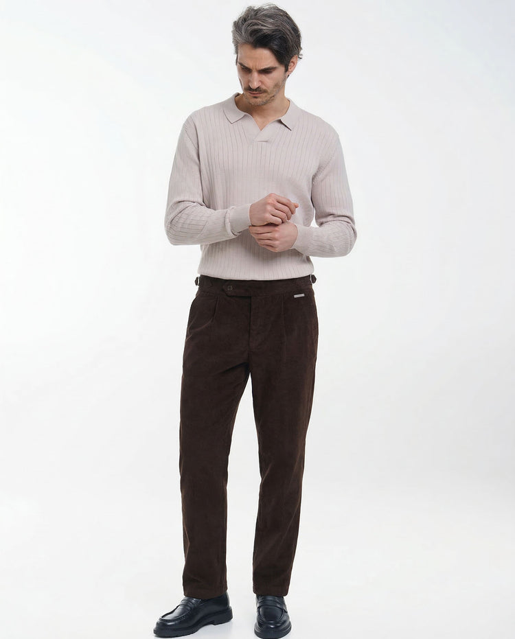Cord Buckle Pants Regular Fit (Brown)