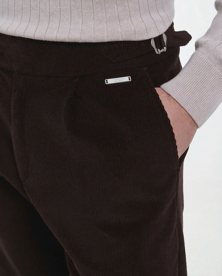 Cord Buckle Pants Regular Fit (Brown)
